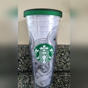 Starbucks Clear Tumbler with Black Swirl Design